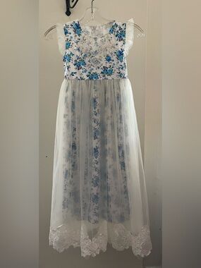 Just Couture Blue Floral Crinoline Dress Size 7